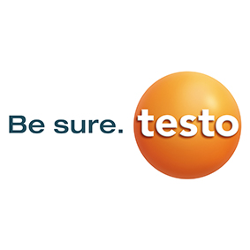 A Testo logó a Testo-val slogan. Egy narancssárga gömb Testo felirattal